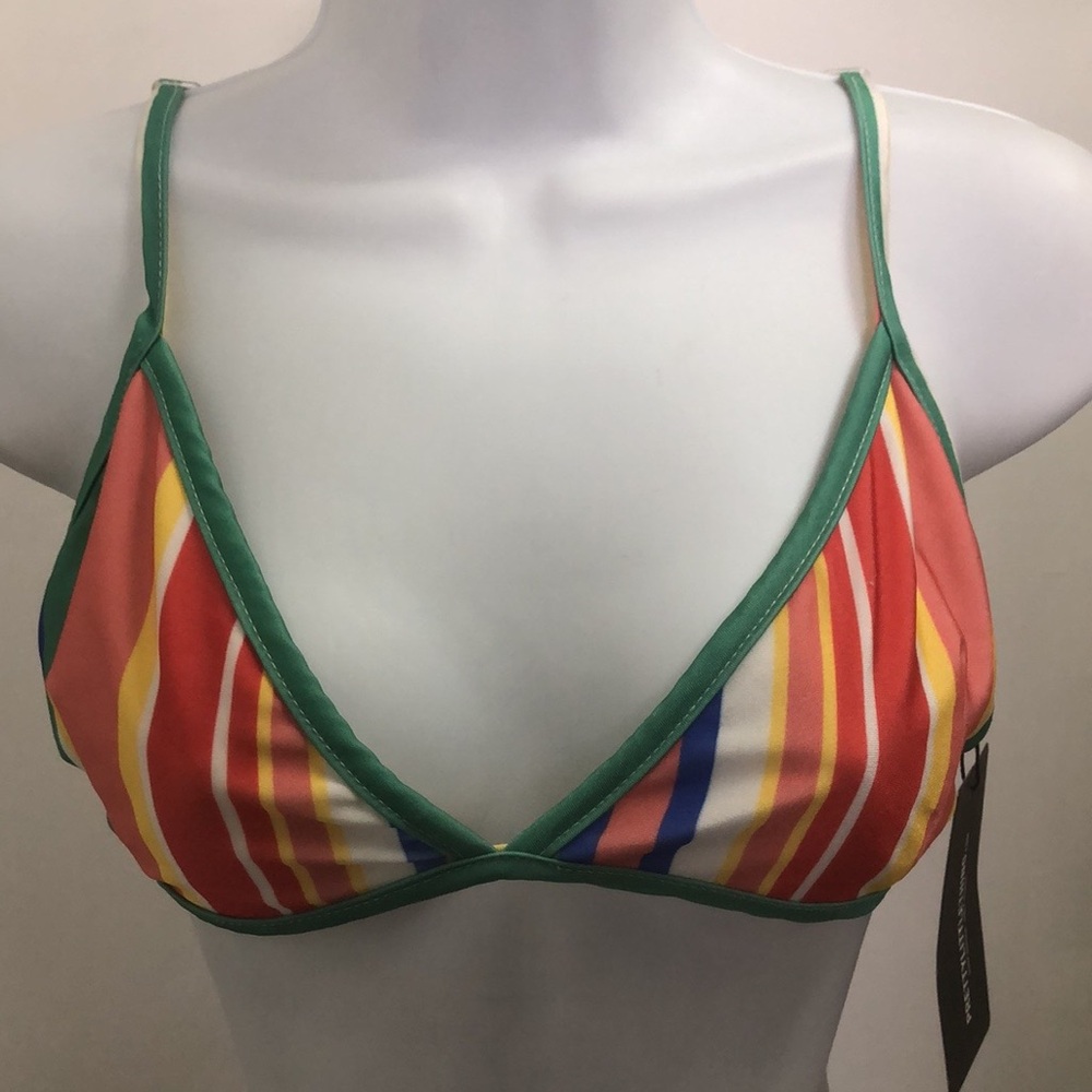 PRETTYLITTLETHING MULTI STRIPE V FRONT BRAZILIAN BIKINI/ ITSY BITSY TOP •16• NWT - Picture 3 of 17